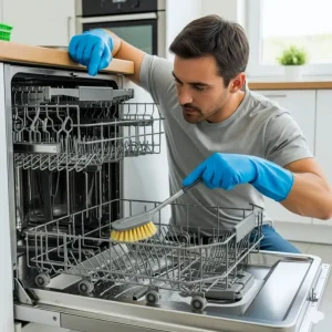A man Washing Dishwasher